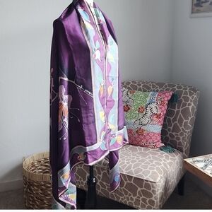 Extra Large Batik silk scarf, hand painted